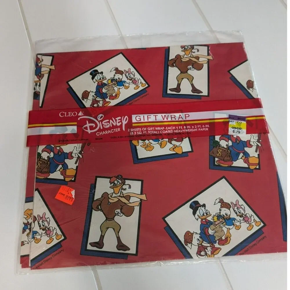 Vtg Cleo Gift Wrap feat. Scrooge McDuck, Huey, Dewey & Louie - Sealed